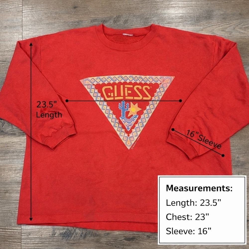 Vintage GUESS Sweatshirt 90s Y2K Triangle Southwest‎ Logo Red Boxy Crop Fits M/L - Picture 3 of 11